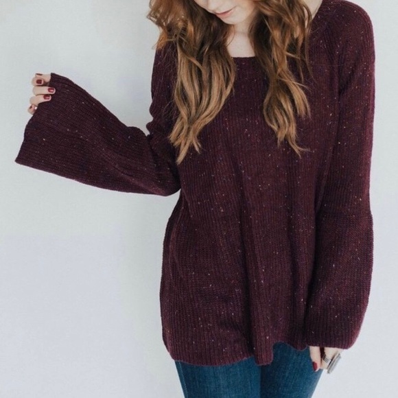 Carly Jean Los Angeles Sweaters - Carly Jean LA burgundy knitted cozy sweater, S/M